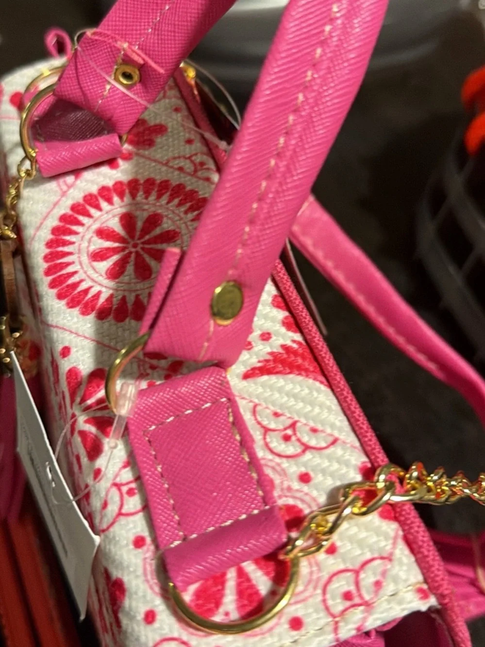 Pink Floral Quilted Tote Bag with Tassel Charm